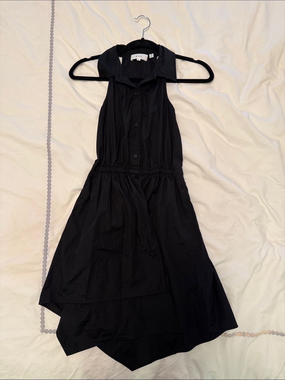 A.L.C. Black Halter Collared Asymmetrical Dress